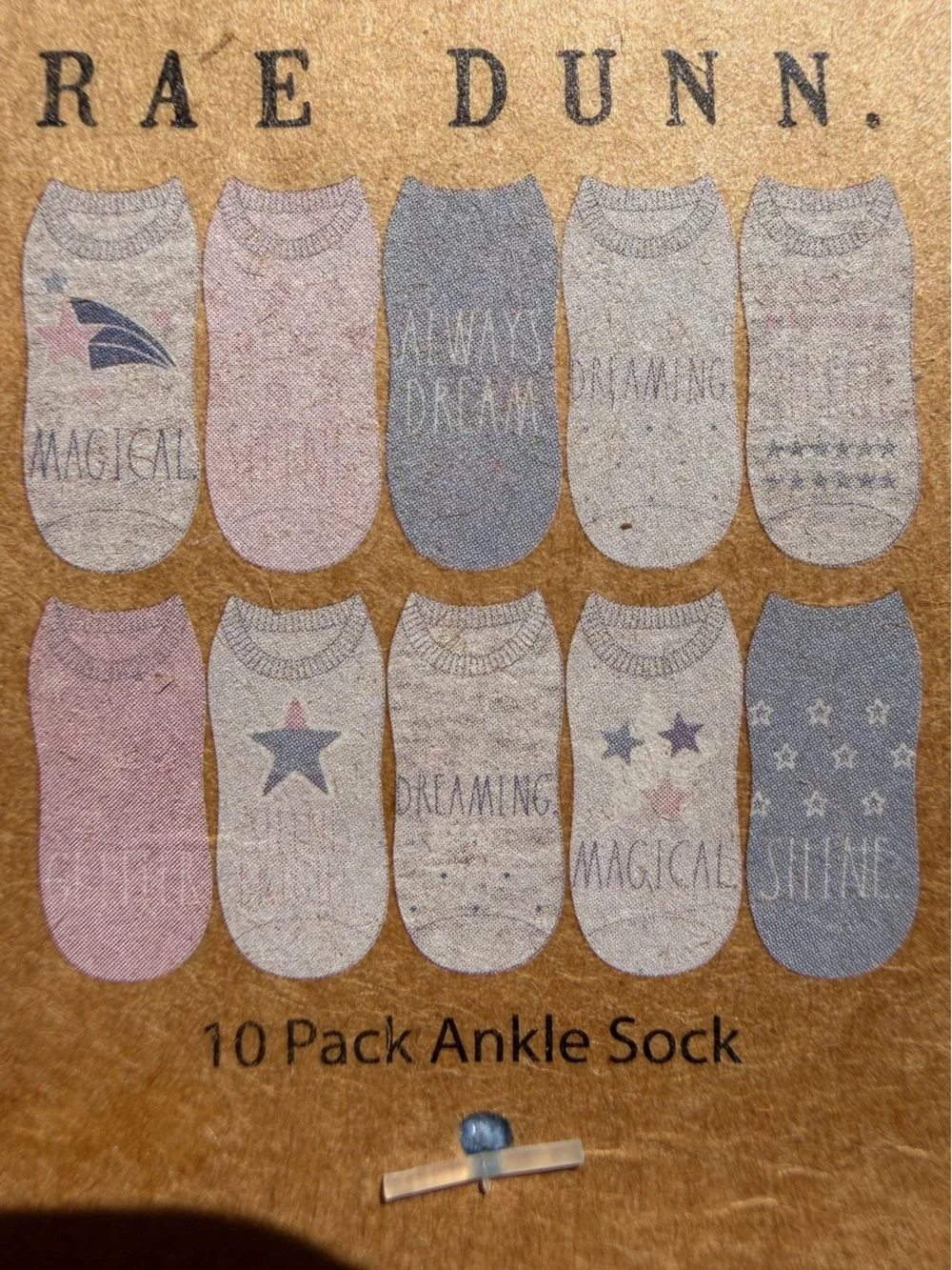 Women’s Rae Dunn Cream, Pink & Blue Magical Themed 10 Pack Ankle Socks. Size M/L